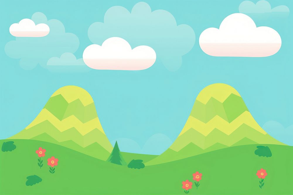  Green hills with clouds and shurb backgrounds landscape grassland. AI generated Image by rawpixel.
