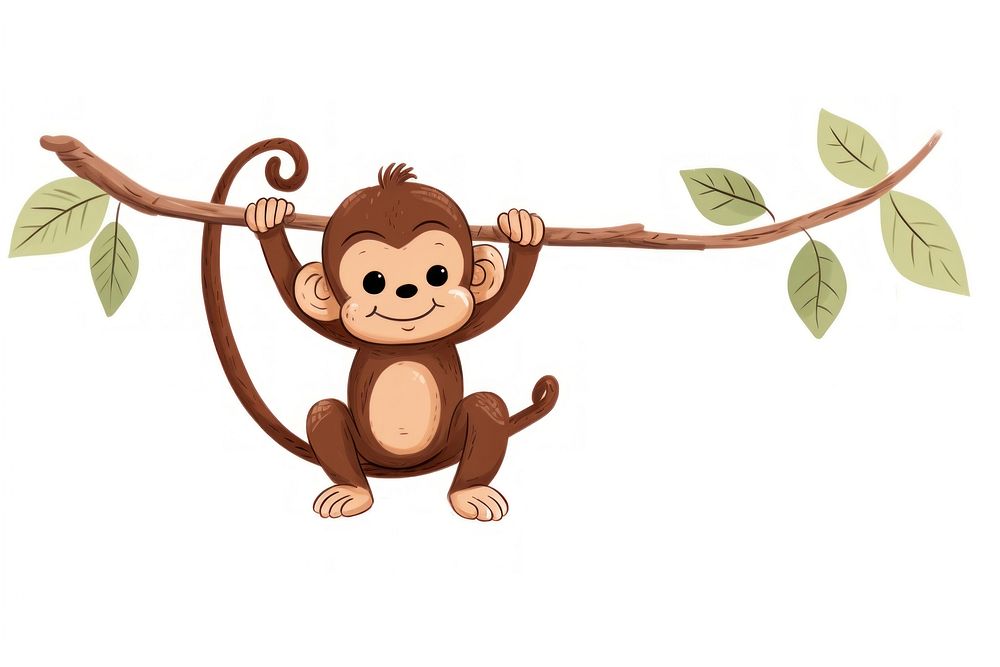 Monkey swings on a branch wildlife outdoors cartoon. AI generated Image by rawpixel.