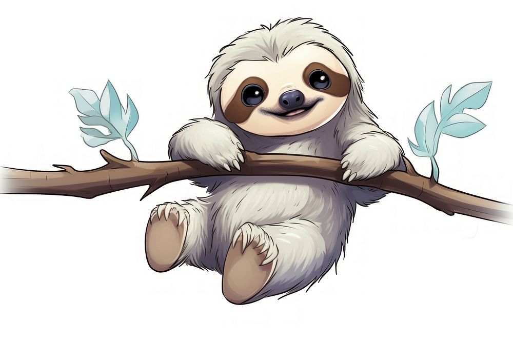 Sloth swings on a branch animal mammal cute. AI generated Image by rawpixel.