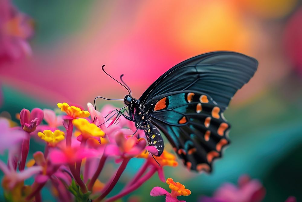 Butterfly drinking nectar animal insect flower. AI generated Image by rawpixel.