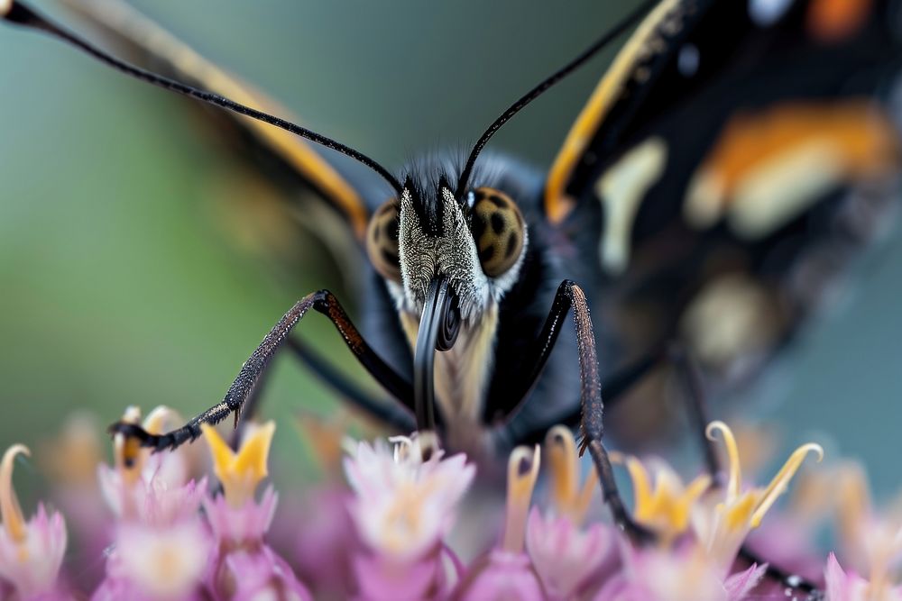 Butterfly drinking nectar animal insect plant. AI generated Image by rawpixel.