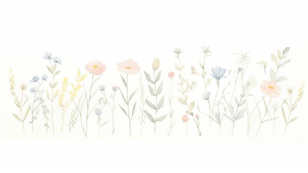 Flowers lines divider watercolour illustration backgrounds pattern drawing.