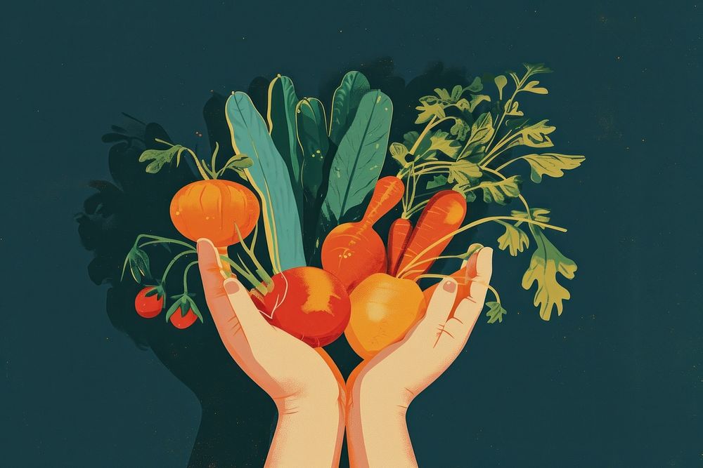 Vegetables painting holding carrot.