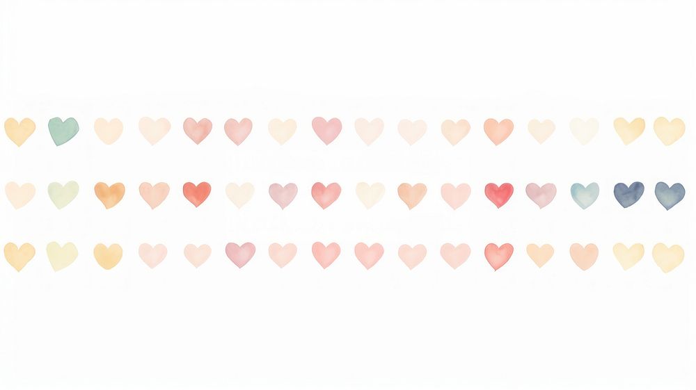 Hearts as divider line watercolour illustration backgrounds petal white background.