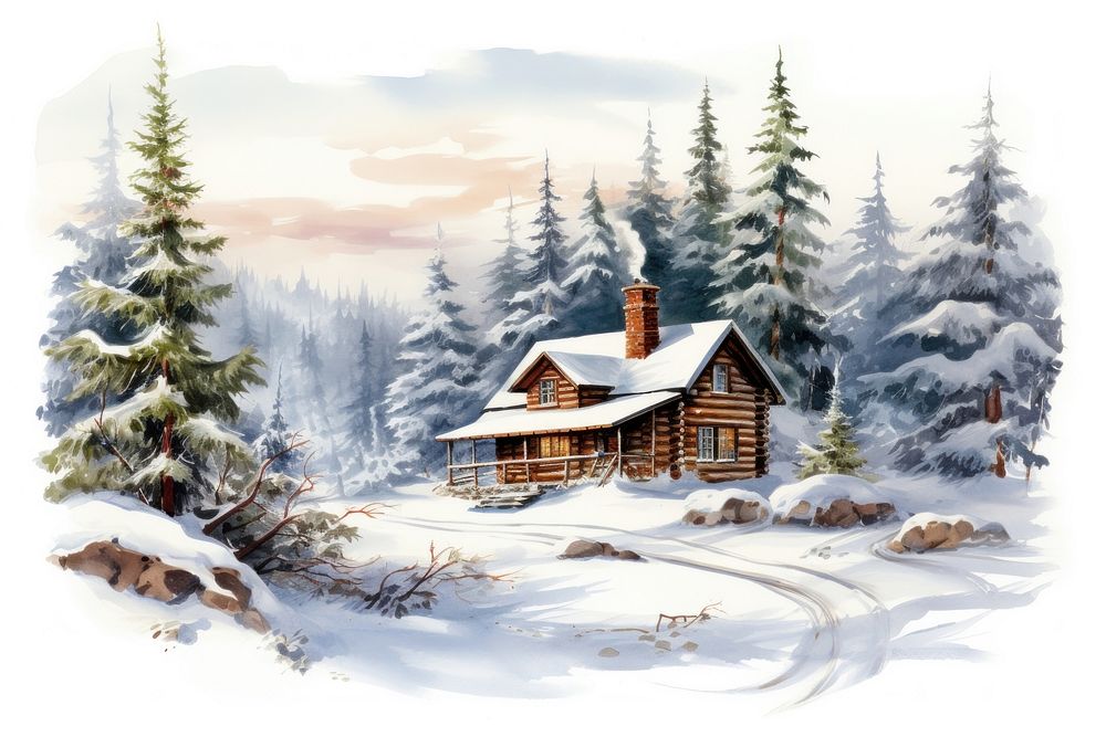 Winter cabin lanscape architecture building house. AI generated Image by rawpixel.