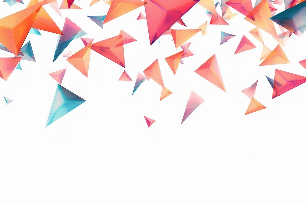 Flying triangle 3d shapes border backgrounds origami paper.