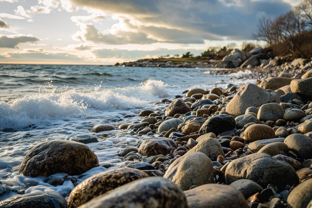 Rocky beach landscape outdoors horizon. AI generated Image by rawpixel.