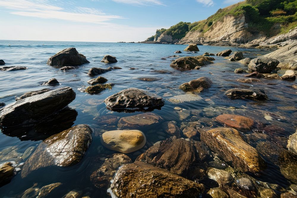 Rocky beach landscape outdoors nature. AI generated Image by rawpixel.