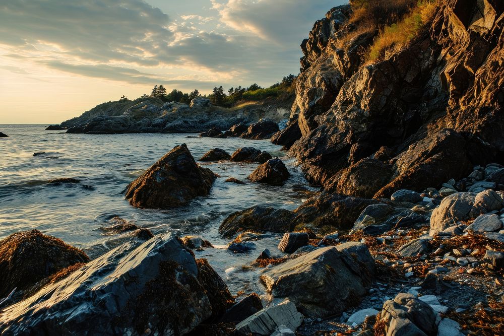 Rocky shore landscape promontory outdoors. AI generated Image by rawpixel.