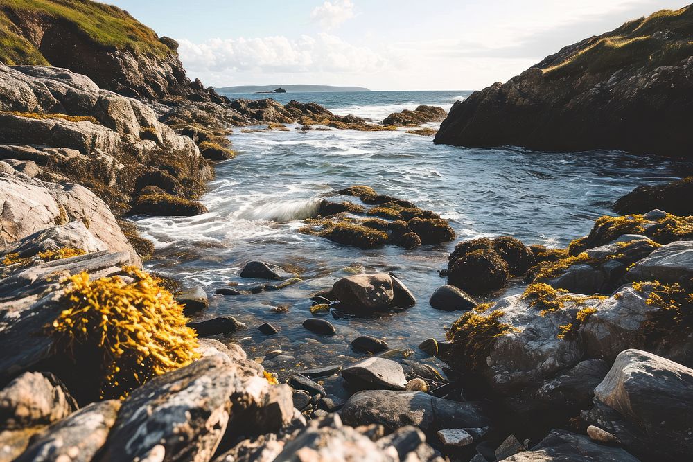Rocky shore landscape outdoors nature. AI generated Image by rawpixel.