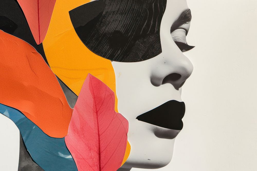 Cut paper collage with women art adult leaf.
