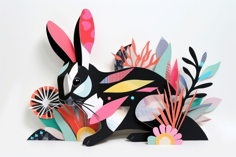 Cut paper collage with bunny art animal mammal.