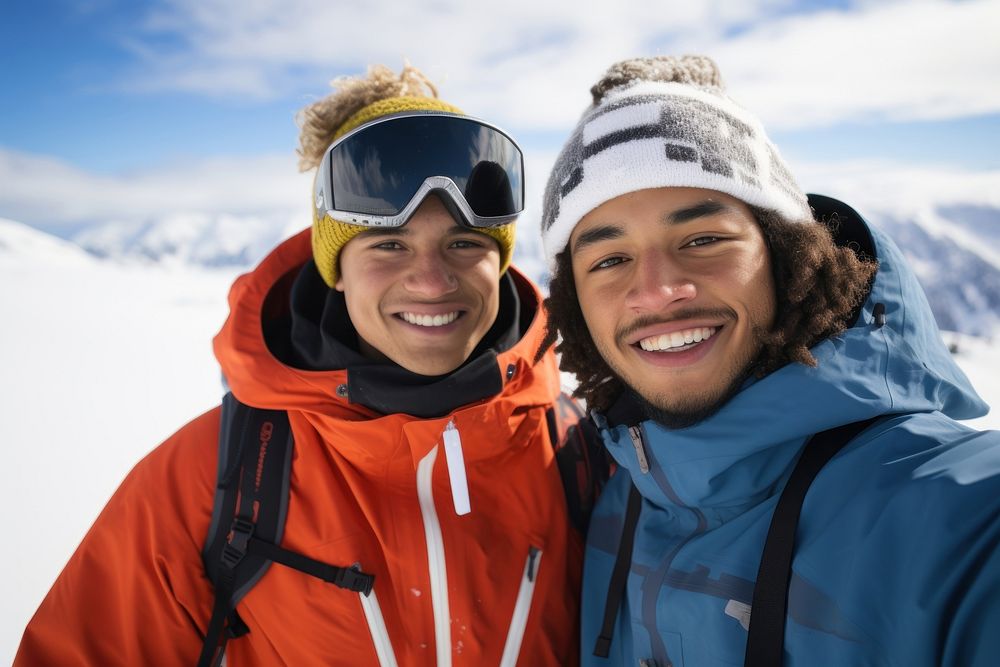 Young Samoan friends snow snowboarding photography.