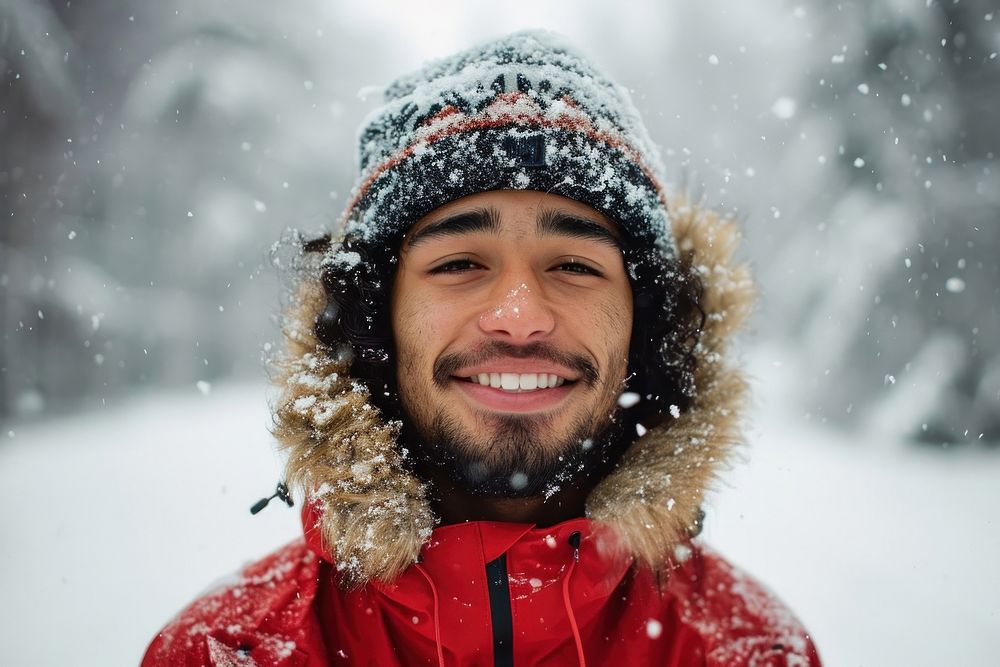Young Samoan man snow photography portrait.