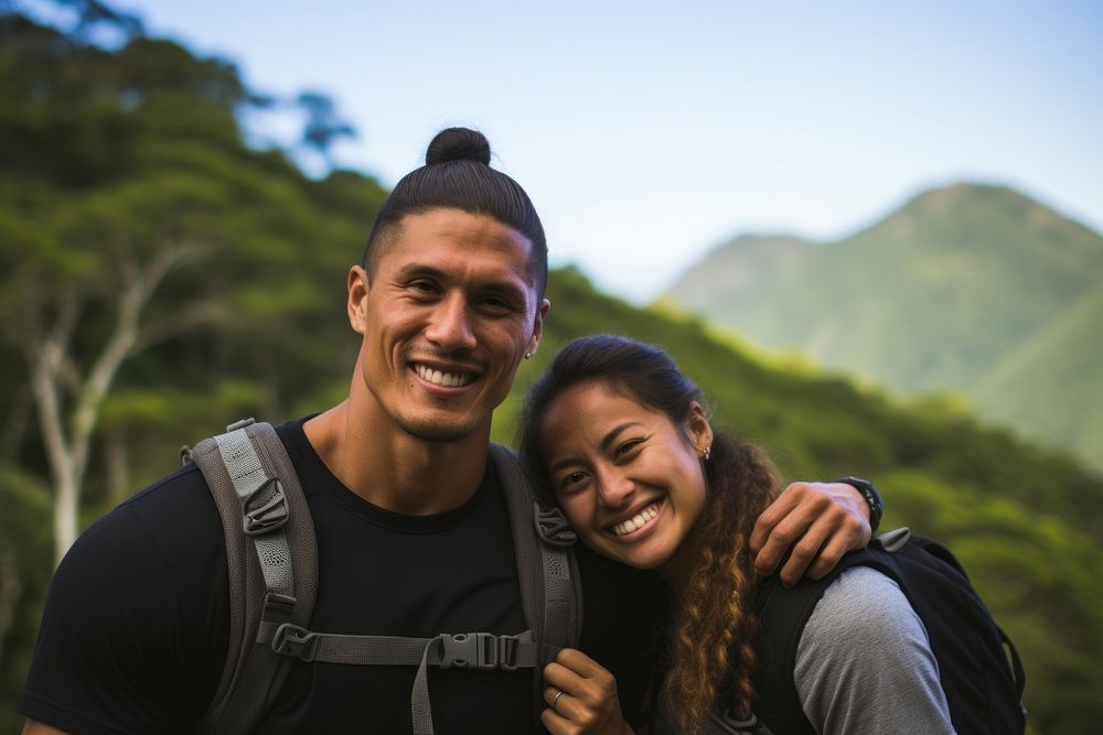 Young Samoan friends hiking photography adventure.