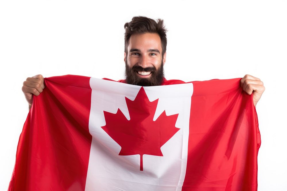 Man wrapped canadian flag adult white background patriotism. AI generated Image by rawpixel.