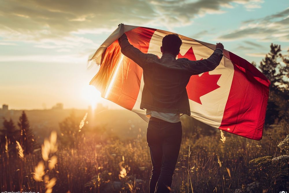 Man holding in canadian flag adult patriotism landscape. AI generated Image by rawpixel.