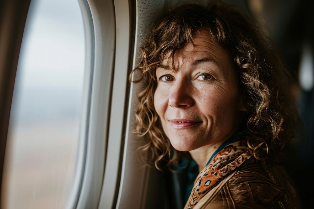 Woman on an airplane portrait window adult. AI generated Image by rawpixel.
