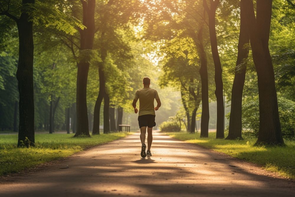 Men jogging running walking tranquility. AI generated Image by rawpixel.