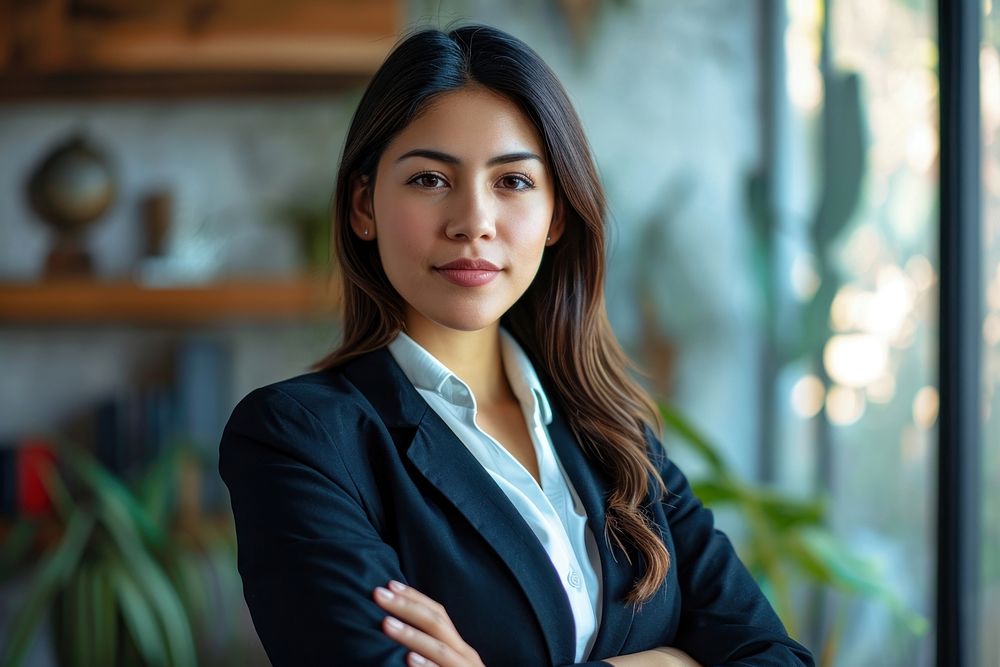 Mexican businesswoman wearing suit adult contemplation hairstyle. AI generated Image by rawpixel.