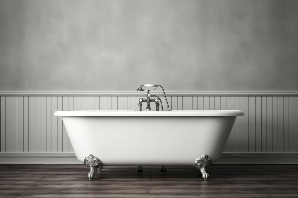 Bathtub architecture monochrome flooring. AI generated Image by rawpixel.