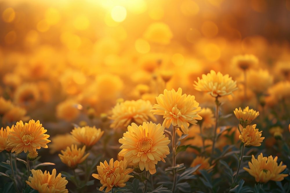 Chrysanthemum field chrysanths landscape sunlight.