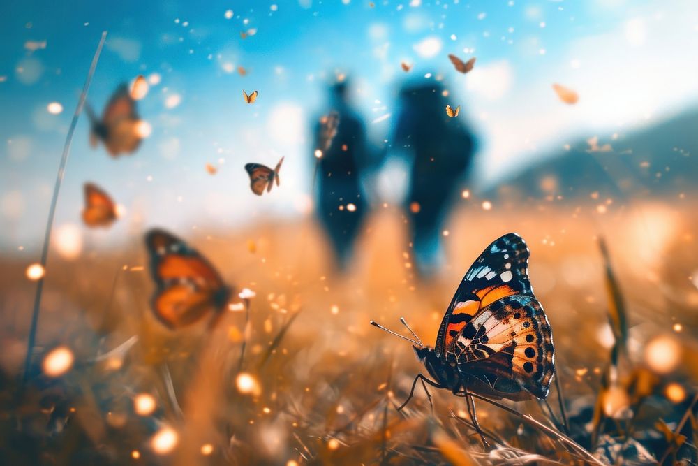 Couple butterfly outdoors nature. AI generated Image by rawpixel.