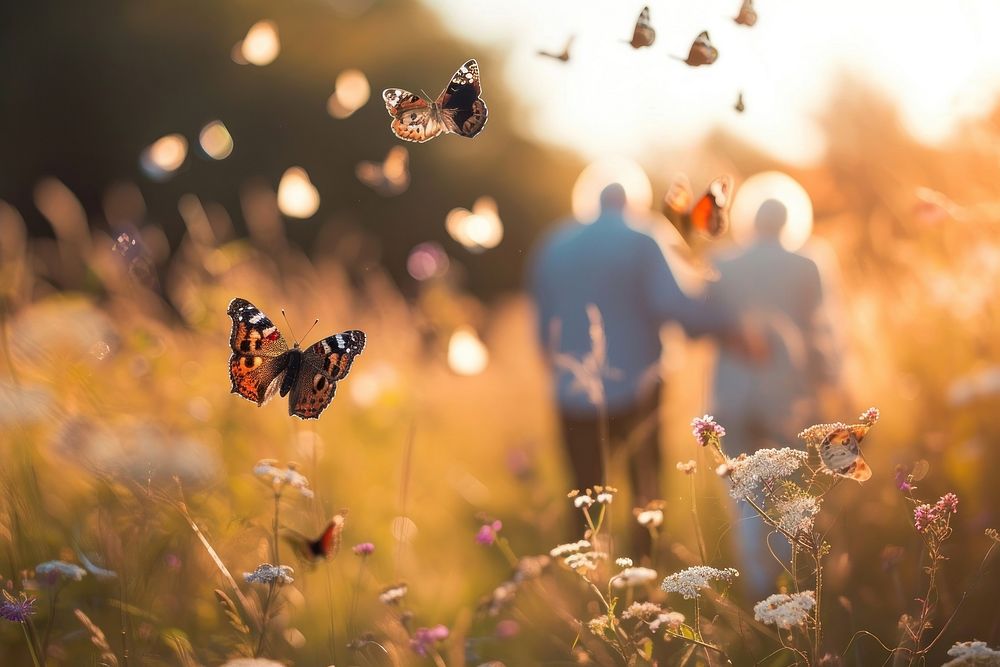 Elderly couple butterfly outdoors nature. AI generated Image by rawpixel.
