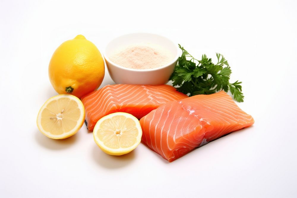 Salmon croquettes ingredients salmon seafood lemon.