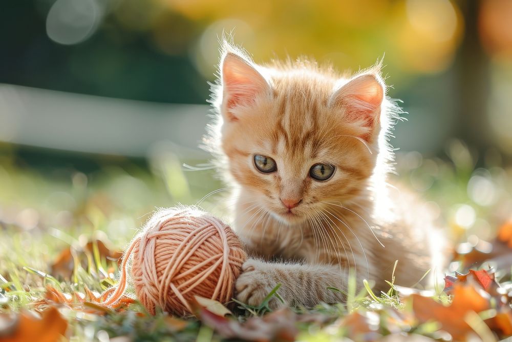 Kitten playing outdoors animal mammal.