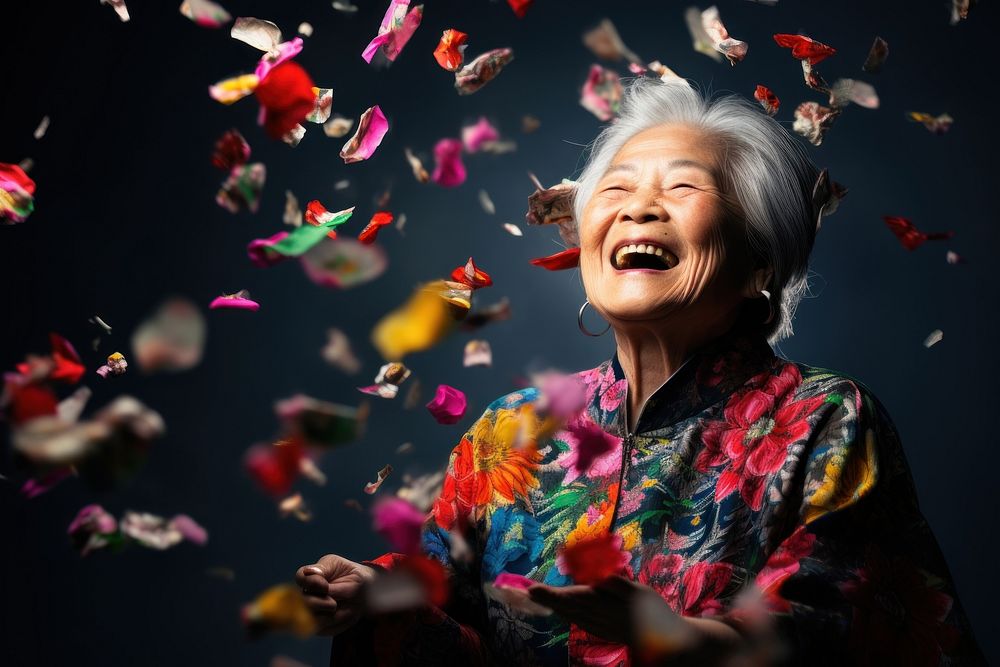 Cheerfully smiling laughing confetti portrait.