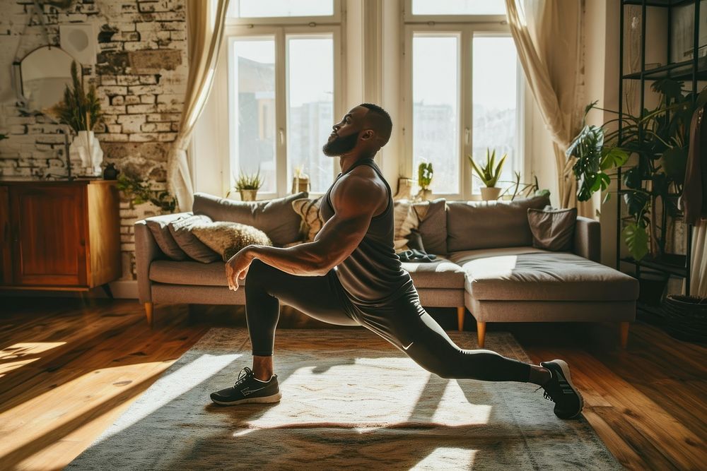 Man working out sports yoga room. AI generated Image by rawpixel.