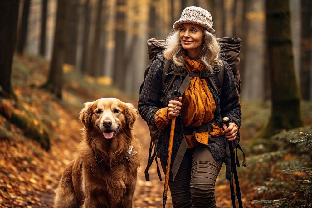 Golden retriever adventure outdoors nature. AI generated Image by rawpixel.