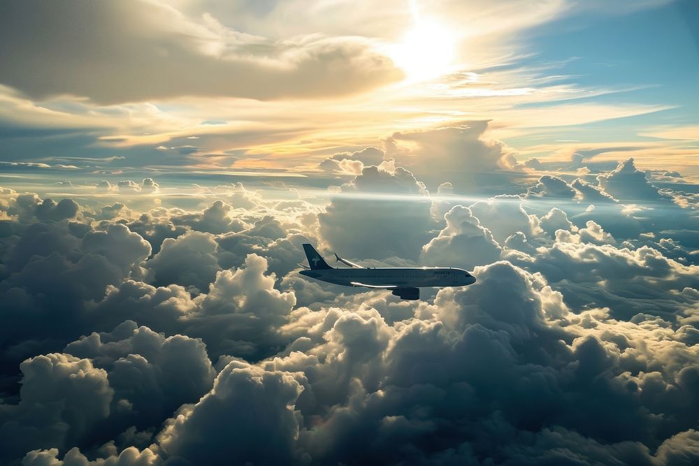 Airplane cloud aircraft outdoors. AI generated Image by rawpixel.