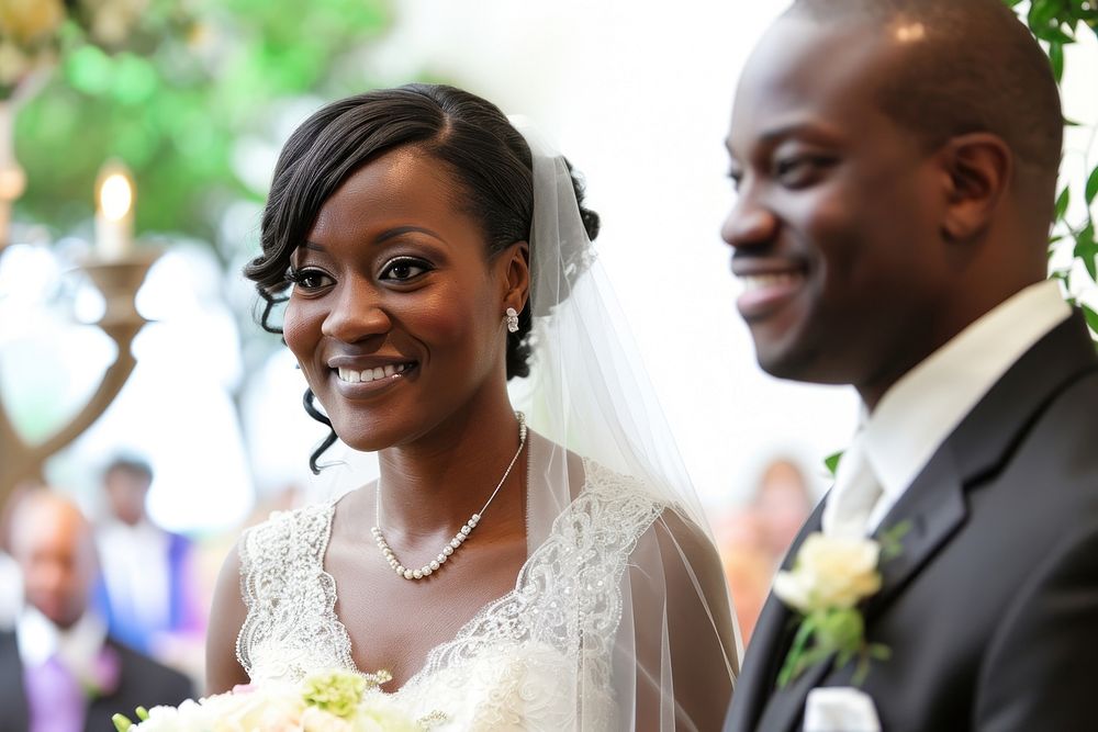 Bride and groom at the altar jewelry fashion wedding.