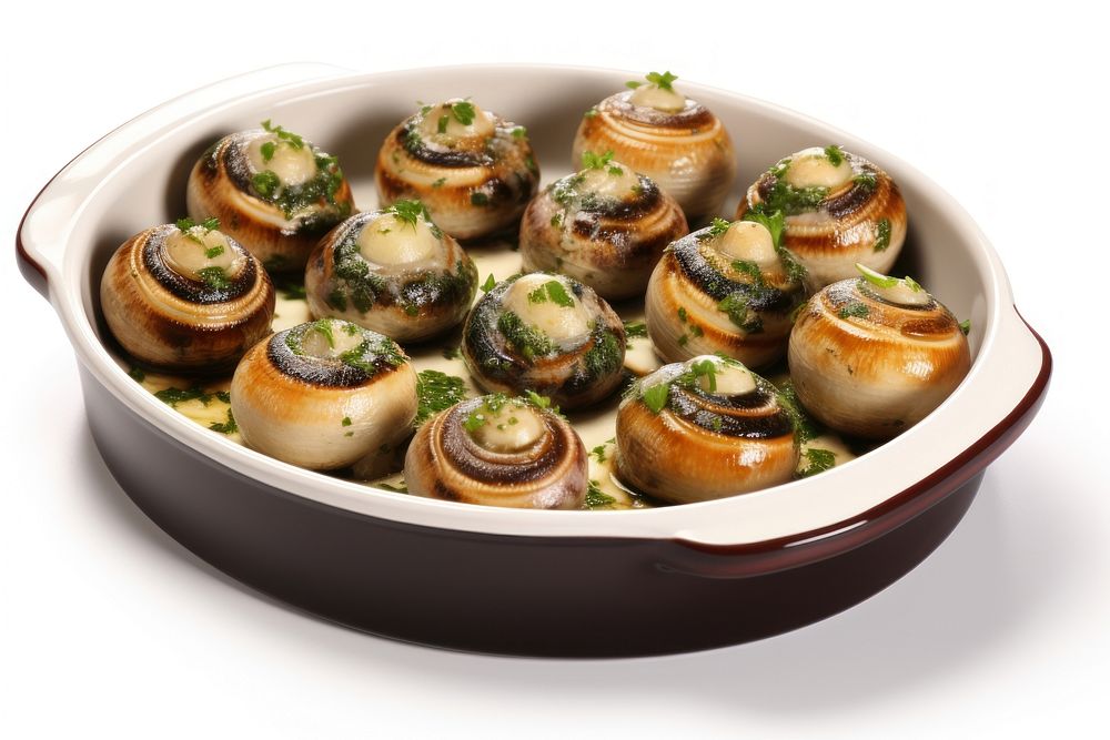 Classic french escargots seafood plate meal.