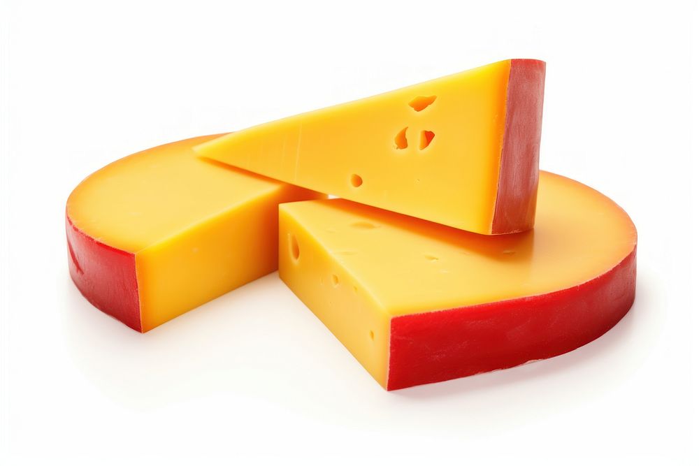 Edam cheese sliced yellow food red.