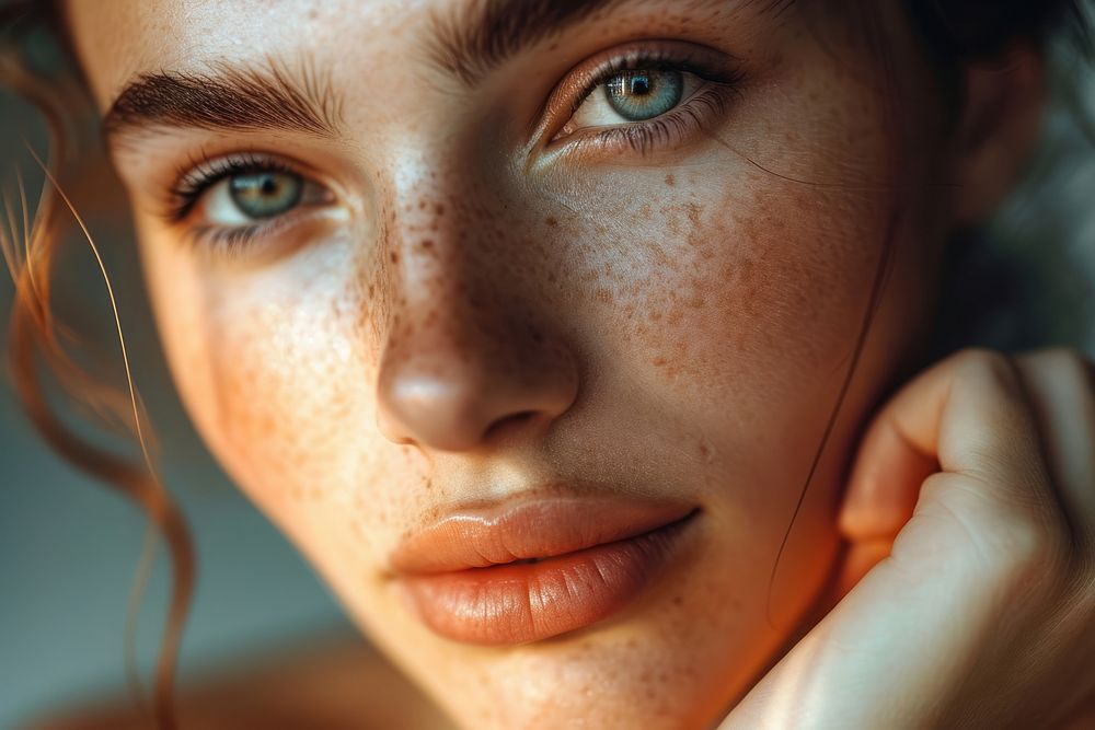 Skin model freckle female adult.