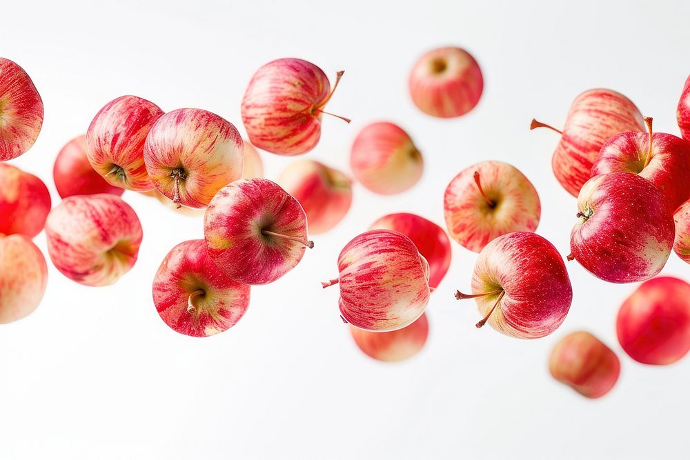 Flying apples border fruit plant food.