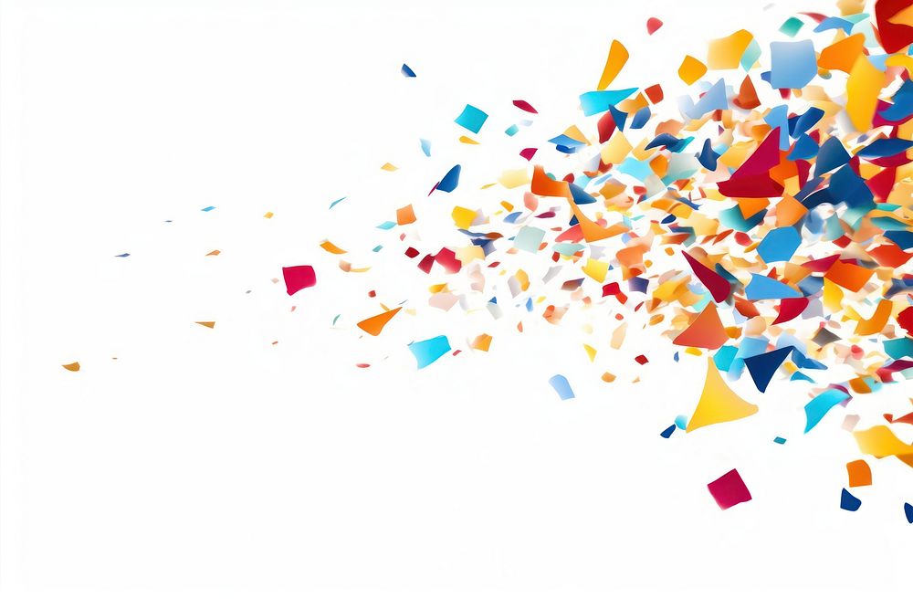 Pieces of colorful confetti backgrounds white background celebration.