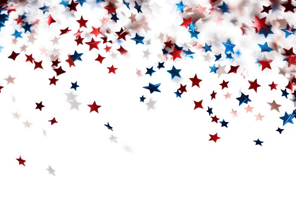 Pieces of star-shaped confetti backgrounds red white background.