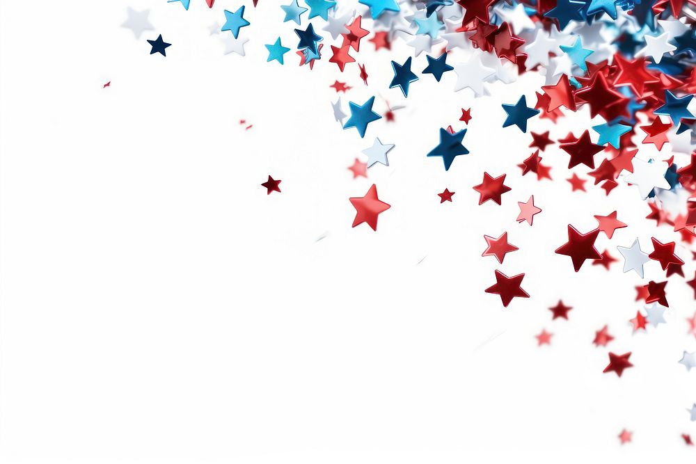 Pieces of star-shaped confetti backgrounds red white background.