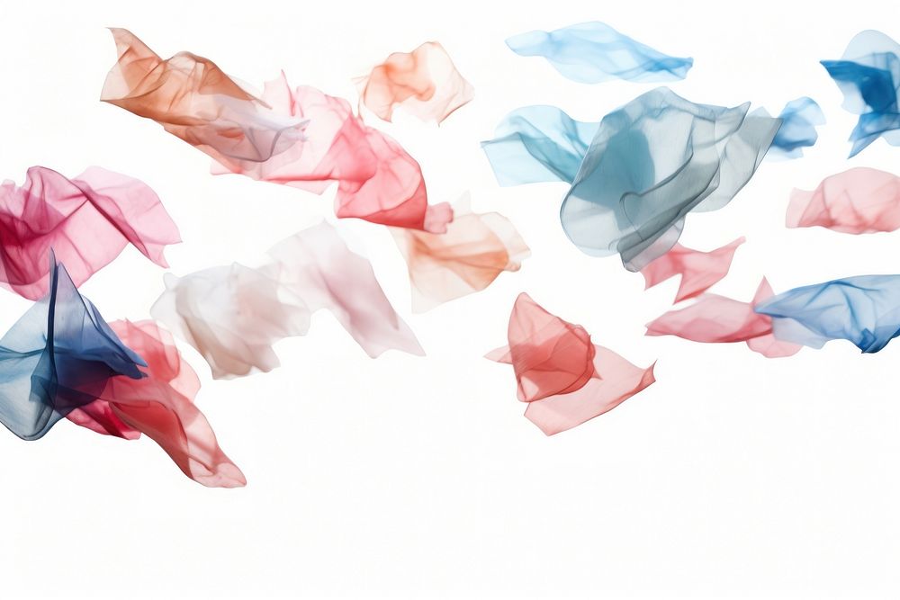 Pieces of torn paper backgrounds flying white background.