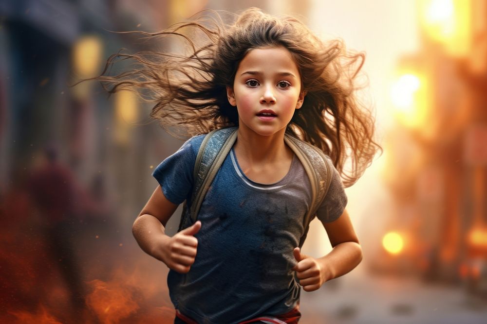 Hongkonger little girl running portrait sports photo.