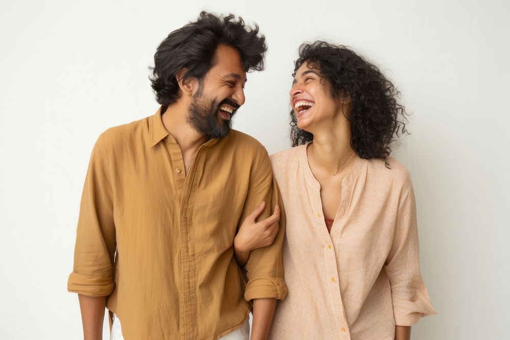Indian couple cheerful laughing smile.