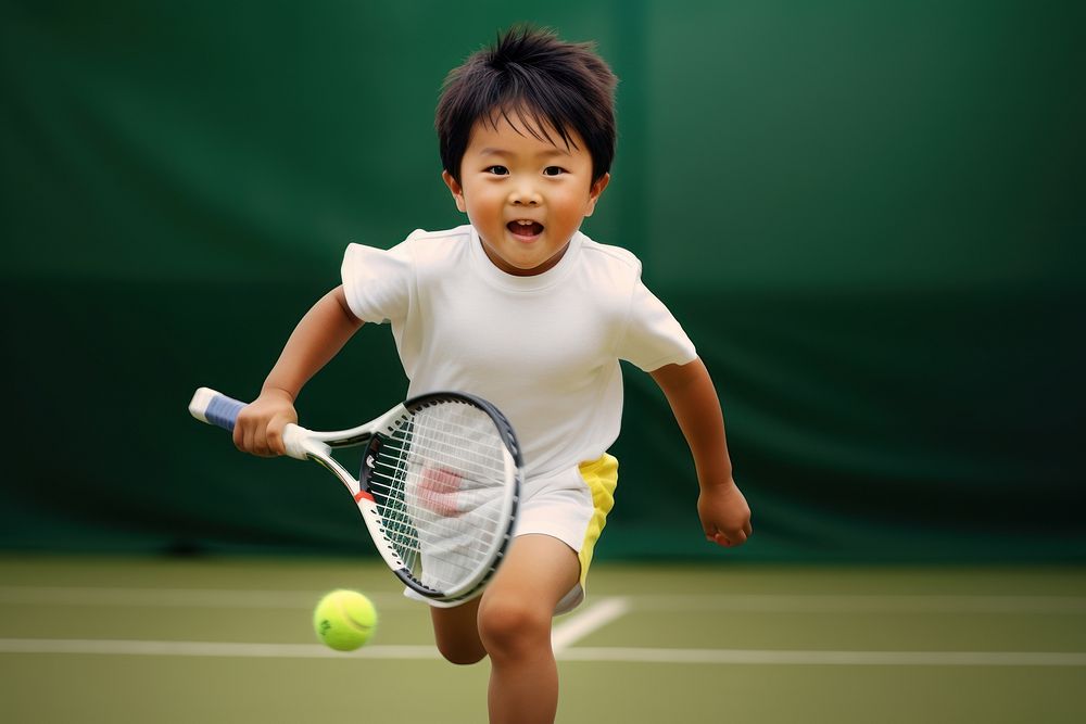 Japanese little boy tennis sports racket.