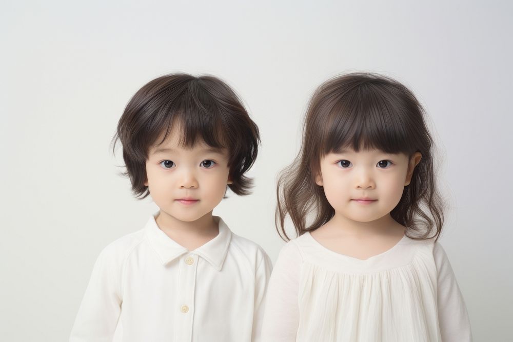 Japanese little toddler boy and girl portrait people child.