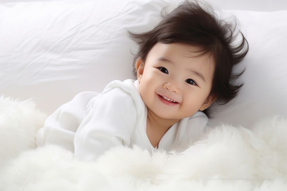Japanese little toddler girl portrait smiling photo.