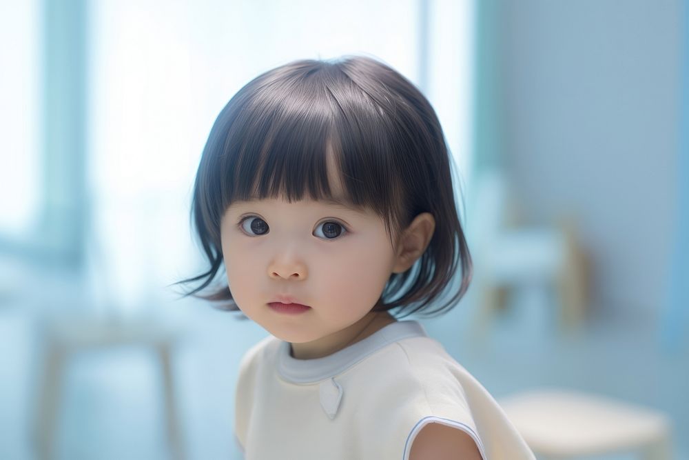 Japanese little todler childs skin face contemplation.