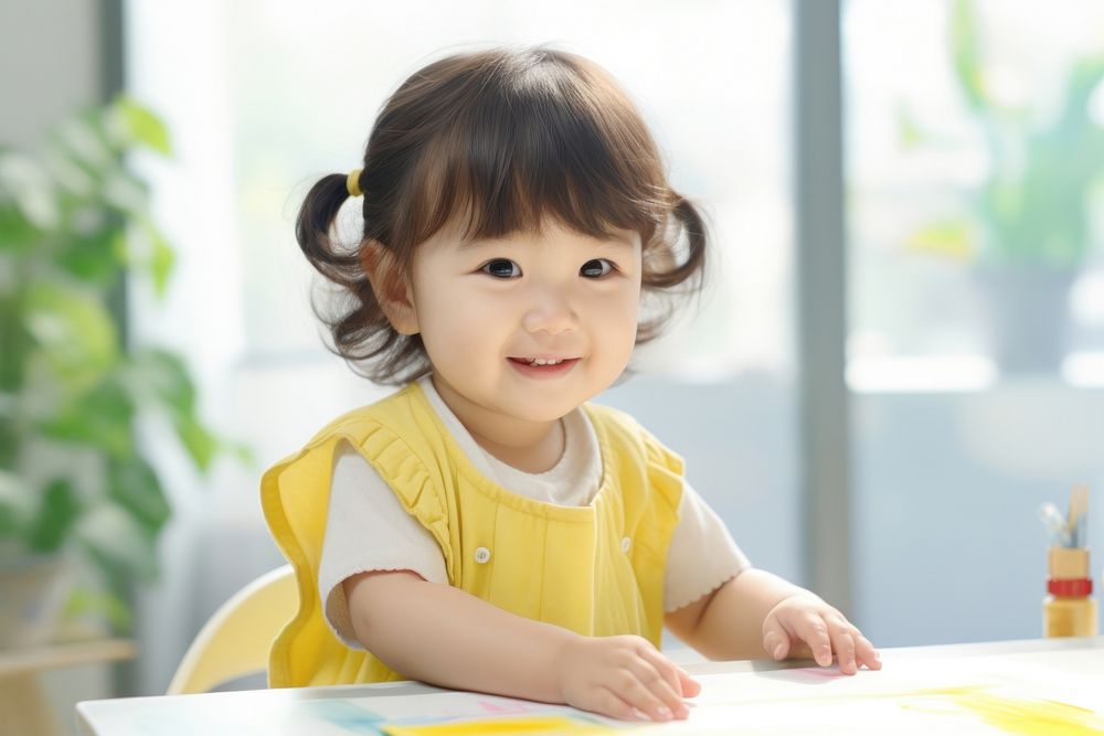 Japanese little todler girl child draw skin.